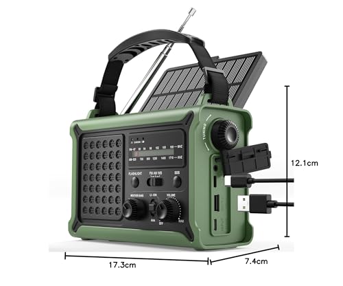 ROCAM Kurbelradio,12000mAh Notfallradio mit 8500mm² Solarpanel & 650mA Kurbel, Tragbar Solar Weltempfänger Radio mit AM/FM Empfang, LED Taschenlampe & Leselicht,USB, SOS für Camping, Notfälle&Blackout