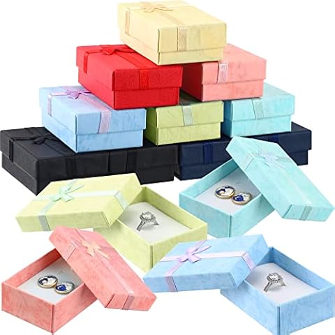 72 Pieces Jewelry Gift Boxes Set Empty Jewelry Boxes Small Gift Boxes for Jewelry Cardboard Boxes for Jewelry Packaging with Ribbon Bowknot for Anniversaries Weddings Birthday, 8 Colors Cover