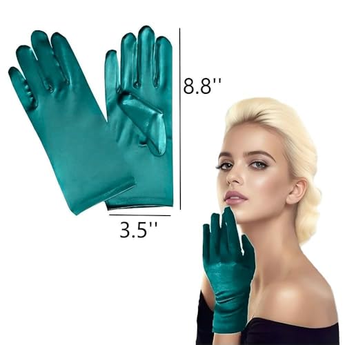 Bridal Shiny Stretch Satin Dress Gloves Wrist Length Theatre Gloves-Lake blue2