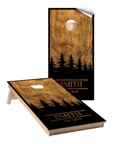 Cornhole Board Wraps #736 Customized Family Name Wood Design - Personalized Cornhole Graphic Decals - Includes Application Squeegee - Set of (2) 25