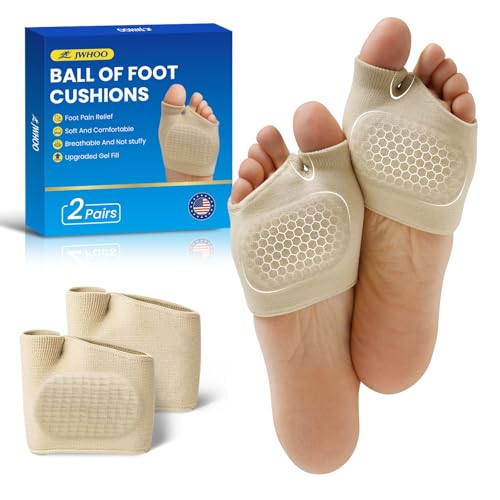 JWHOO 2 Pairs Metatarsal Pads Ball Foot Cushion - Metatarsal Pads Women & Men with Gel for Morton's Neuroma & Metatarsalgia Pain Relief, Ball of Foot Cushion for Standing, Running, Walking - L