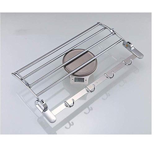 Toallero de baño de doble capa SUS304 plegable con ganchos multifuncional 4