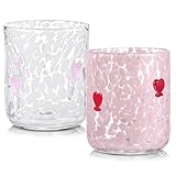 THIRDCUP 2 Pack Valentines Icon Juice Glasses Heart Balloon Glass Cups 14 oz Cute Glass Drinking Cups Old Fashioned Stemless Wine Glasses for Valentine's Day Birthday Party Gifts Supplies