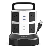 Tower Surge Protector Power Strip, JACKYLED Extension Cord with Multiple Outlets, 8 Outlets 4 USB Ports(2 USB C) 1625W/13A Retractable Cord Charging Station with 1050J Protection, Home Office Supplies