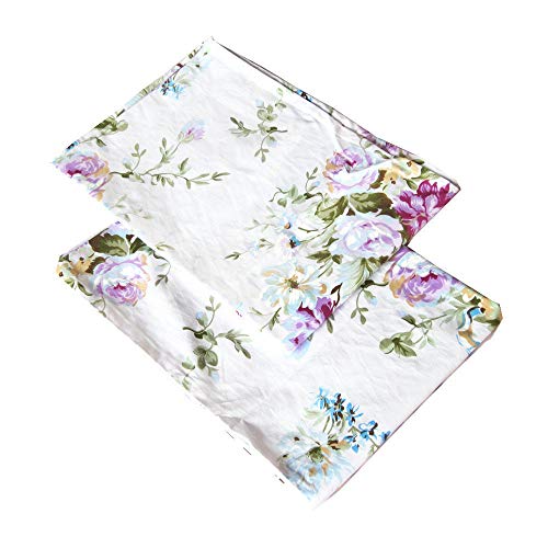 YIH 2 Piece 400 Thread Count 100% Cotton Pillow Cases Purple Floral, White Standard Size Pillow Shams, Soft & Silky Pillow Covers - Thumbnail 5