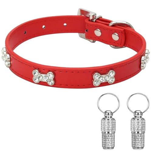 Suiecuor Hundehalsband Leder Welpenhalsband Hunde Halsbänder Geeignet für Hunde und Katzen von kleinen mittleren und großen Größen Rot M