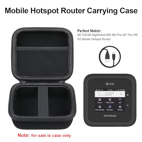Image of Elonbo Carrying Case for NETGEAR Nighthawk M6 / M6 Pro / M7 Pro / M5 5G Mobile Hotspot Router, Portable Wireless WiFi Travel Hotspot Router Storage Holder, Extra Mesh Pocket Fits Cable, Black