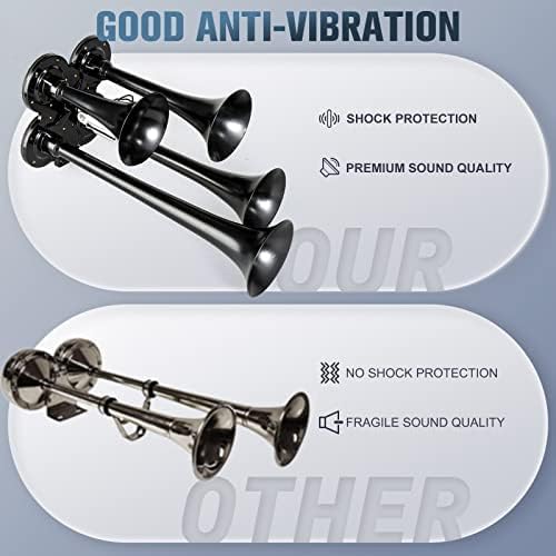 Miniatura 5 de Kit de bocina de tren, kit de bocinas de tren para camiones, kit de 4 bocinas de aire de trompeta, con tanque de compresor de bocina de aire de 150