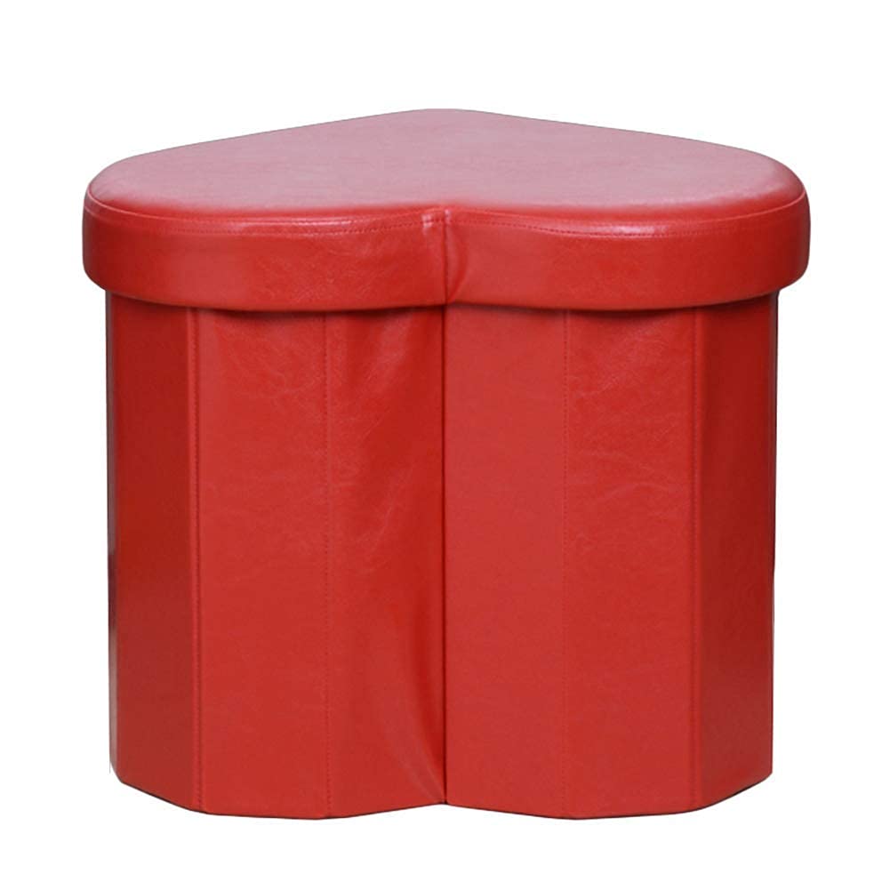 Pouf de rangement pliable repose-pieds en cuir table basse rouge