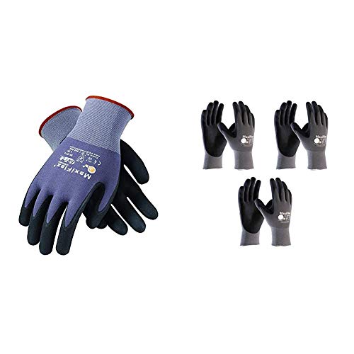 Maxiflex 34-874 Ultimate Gloves, Large, 12 Piece & 34-874 Ultimate Nitrile Grip Work Gloves, Medium, 3 Piece