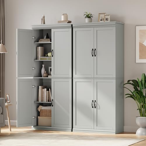 Image of IDEALHOUSE 70 inch Tall Kitchen Pantry Cabinet with Doors and Adjustable Shelves, Tall Storage Cabinet for Dining Room, Freestanding Cupboard, Kitchen, Dining Room, Living Room, Gray