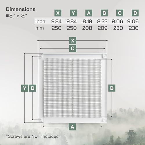 Vent Systems 250x250 mm Weiße Lüftungsabdeckung – flache, quadratische Lüftungsschlitze – Integrierter Insektenschutz – HVAC-Lüftungsöffnungen für Badezimmer, Heimbüro