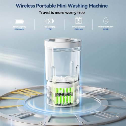 Image of Portable Mini Washing Machine, Rechargeable Underwear Washing Machine Makeup Brush Cleaner Machine Small Clothes Mini Washer for Home, Hotel, Travel and Camping (White)