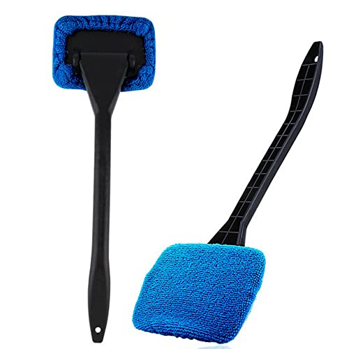 Witeygai 2Pcs Windscreen Cleaner Tool, Windshield Cleaner Tool Car Demister Pad, Long Handle Microfiber Car Windscreen Demister Cloth, Reusable Car Window Demister Pad