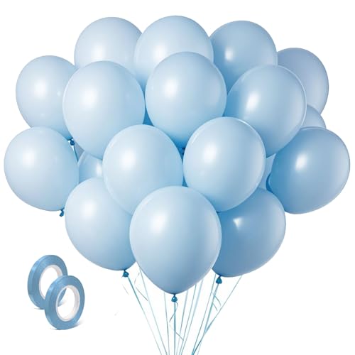 Image of Pastel Blue Latex Party Balloons 160 Pack 5 inch Round Light Blue Balloons for Wedding Baby Shower Gender Reveal Birthday Party Decoration
