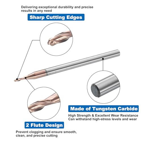 Image of HARFINGTON Ball Nose End Mill 2 Flute 0.05 inch Diameter 1 /8 inch Shank Tungsten Carbide Uncoated Spiral CNC Router Bits 0.147 inch Cutting Length Single End Ball for Carving Engraving Grinding