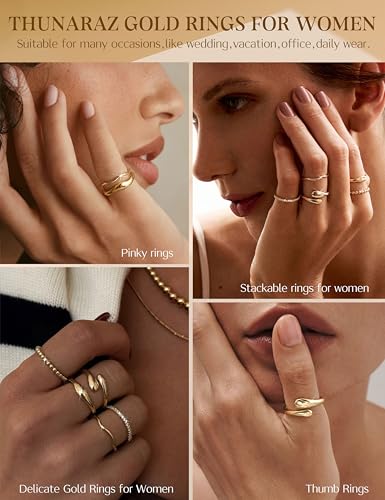 image for THUNARAZ 14K Gold Plated Rings for Women Non Tarnish Stackable Chunky 