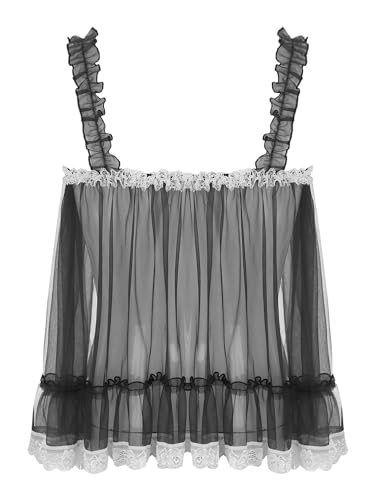 YiZYiF Mens Sissy Lingerie Nightie Dress Lace Sheer Tank Top Camisole Nightgown Crossress Nightdress2