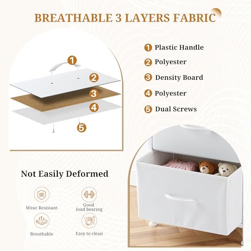 Image of Nightstand, 2 Drawer Dresser Bedside Storage Furniture, Small Dresser with 2 Drawers, End Table with Fabric for Bedroom, Closet, Entryway, College Dorm, White
