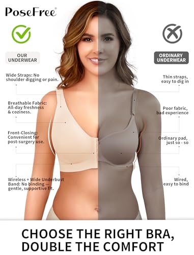 Image of PoseFree Post Surgery Bra Front Closure, Compression Bras for Women Post Op Support After Breast Augmentation, Reduction