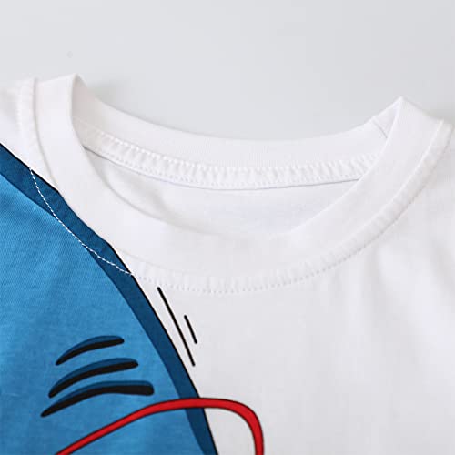 Image of LMYOVE Toddler Boy Short Set Little Boy Clothes Casual CrewNeck Short Sleeve T-Shirt and Short Sets Summer Beach Outfits (3T White and Blue Shark)