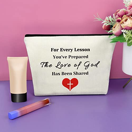 3PCS Sunday School Teacher Appreciation Gifts Makeup Bag Thank You Religious Gifts for Women Christian Cosmetic Travel Bag Organizer4