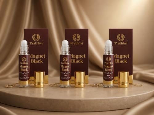 Image of Magnet Black Attar Roll-On Perfume Oil 8 ml x 3 | Alcohol Free | Long Lasting Rich Fragrance | Men & Women | Pocket Size Travel Friendly Roll On | Daily Wear Fragrance - Pack of 3