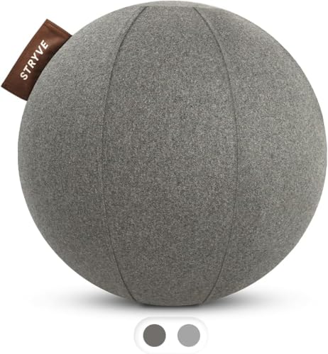 STRYVE ® Palla da ginnastica (65 cm, 70 cm), palla per sedersi da ufficio, palla per equilibrio con superficie antiscivolo (effetto tendina e portata fino a 150 kg) (feltro, 65 cm)