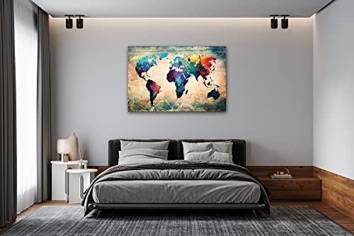 Baisuwallart A62069 Abstract World Map Canvas Painting Vintage Posters And Prints Colorful Wall Art Wall Pictures Artwork Framed Ready To Hang For Living Room Bedroom Office Home Decor 24X36Inch #TOP2