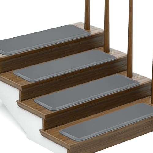 PURE ERA Cushioned Stair Mat, Non-Slip Stair Treads, 8″ x 30″ Staircase Step Treads Foam Stair Pads, Tape Free Durable Stair Treads for Wooden Steps Wahsable, Easy to Clean (2 Pieces, Gray)