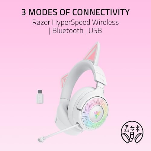 Image of Razer Kraken Kitty V3 Pro - Wireless RGB Kitty Headset for Gaming - Reactive Streaming Cat Ears - Triforce 40 mm Driver - Hyperspeed Wireless & Bluetooth - THX Spatial Audio | White
