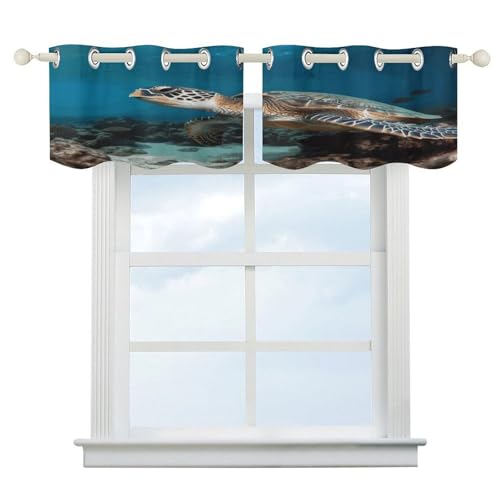 Cortinas opacas de tortuga marina con cenefa de arte moderno de alta densidad para dormitorio 2
