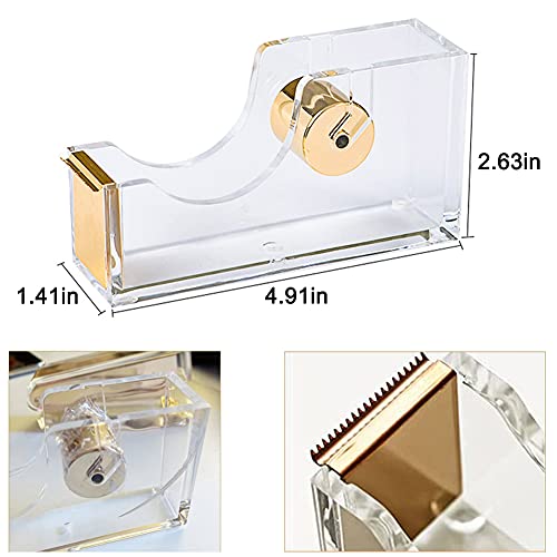 Acrylic Gold Tape Dispenser Gold Desktop Stapler, Acrylic Office Supplies Includes Staple Remover, Tape, 1000Pcs Staples Desk Accessory Kit, Cute Office Stapler Set For Modern Design Office Desktop #TOP2