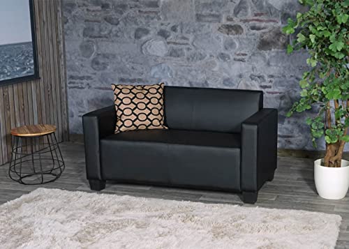 Mendler Dwuosobowa sofa Lyon sofa wypoczynkowa ze sztucznej skóry ~ czarna