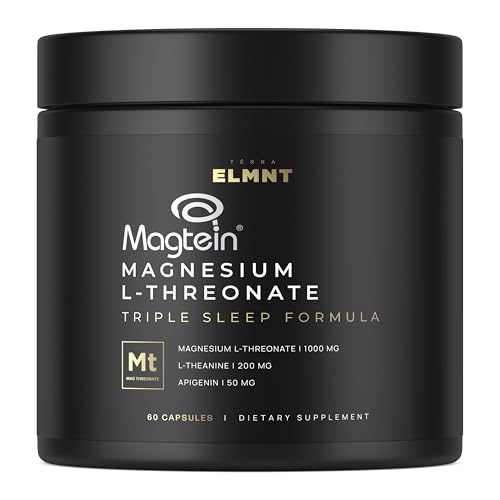 ELMNT Triple Sleep Magnesium Threonate w. Apigenin, Theanine & Magtein Magnesium L-Threonate - Highest Absorption Magnesium Supplement Capsules Natural Sleep Aid for Deep Sleep Calm & Stress Relief