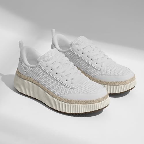 Women Espadrille Platform Sneakers Chunky Fashion Casual Shoes for Women Comfortable Walking Sneakers(White,8.0) 6