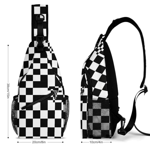 Men's Packable Sling Bag Backpack, Lightweight Chest Shoulder Backpack for Fitness Gym, Black And White Race Checkered Daypack Bags2