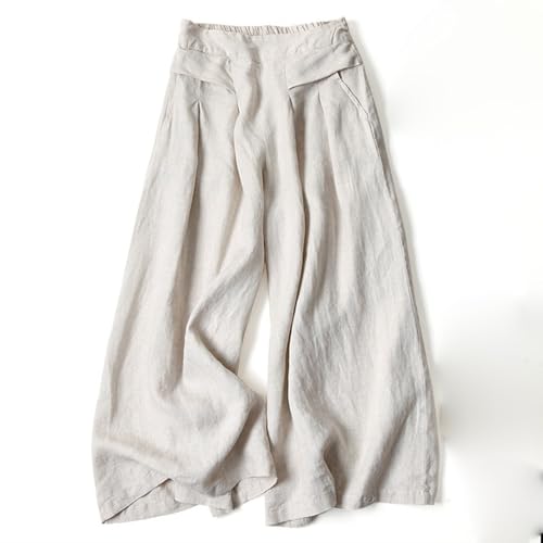 Women's Culottes Linen Blend Pants Wide Leg High Rise Casual Capris with Pockets2