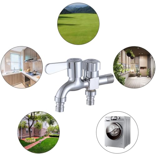Wasserhahn, Legierung Doppel Wasserhahn, Wasserhahn der Waschmaschine, Doppel Wasserhahn Eckventil, Gewinde G1/2, für Garten, Haushalt und Industrie
