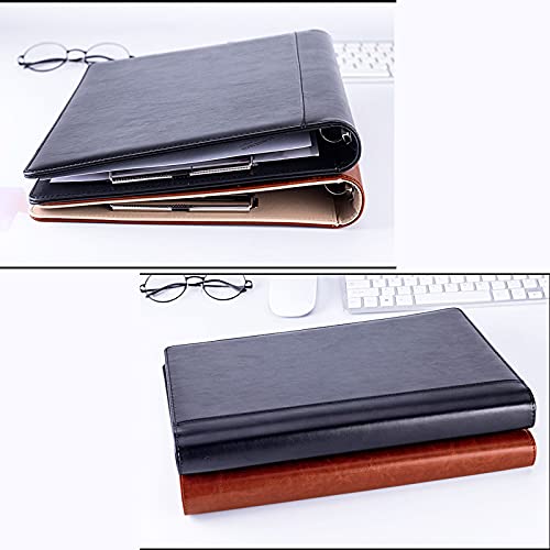 Enyuwlcm Pu Leather Padfolio Ring Binder With Clipboard Resume Leather Portfolio With 20 Clear Plastic Sleeves Brown #TOP7