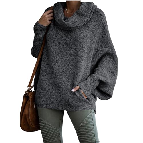 Womens Cowl Neck Sweater Lantern Long Sleeve Knit Tops Oversized Pullover Sweatshirts Tunic Tops Loose Jumper Tops