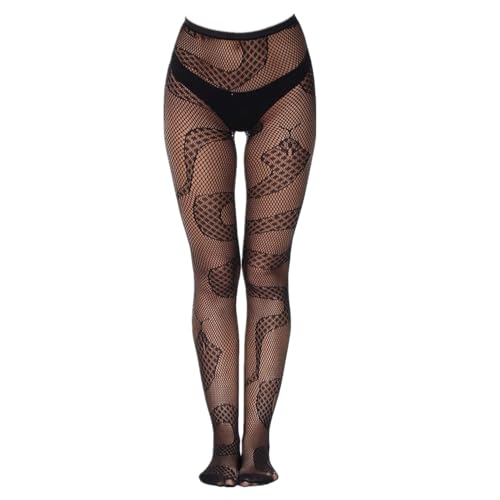 PPX Snake Fishnet Tights Spider Fishnets Moon Tights Fish Net Stockings for Women Sexy (US Alpha One Size Regular Regular Snake)