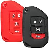 Qty(2) Alegender Rubber 4 Buttons Flip Key Cover Case Fob Skin Bag Remote Jacket Protector Fit for 2018 2019 2020 Jeep Wrangler JL JLU Rubicon Gladiator JT 68292944AA OHT1130261