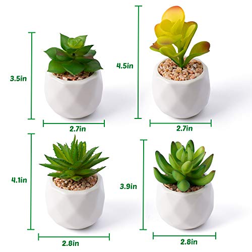 Mocoosy 4 Pack Mini Artificial Succulent Plants In Pots, Fake Succulent Set With White Ceramic Planter Pots, Faux Succulents Plants Artificial Potted For Home Office Bedroom Decorations #TOP2