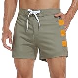 Nonwe Men's Swimming Trunks Adjustable Waist Quick Dry Slim Fit Striped Boardshorts Khaki-597 36