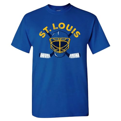 St. Louis Team Mask Men's T-Shirt for Hockey Fans (Royal Shirt, L)