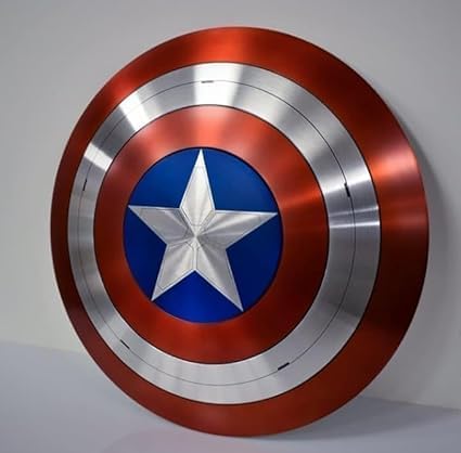 Escudo redondo de metal do capitão América, aço doce com aderência de couro, decoração de parede para cosplay e jogos de papel, presente de Natal e ação de graças