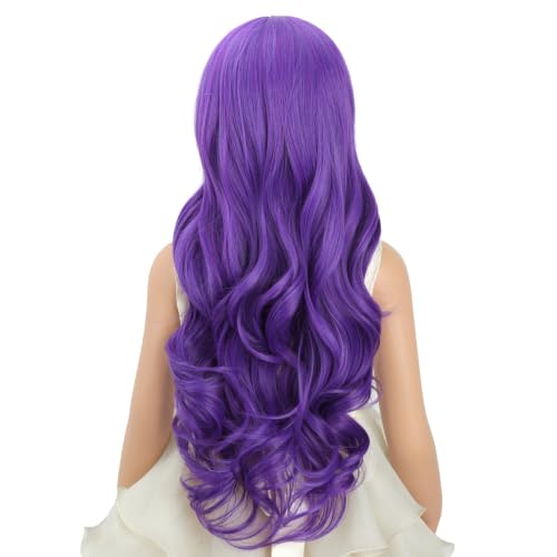 Image of Child Dark Purple Wig Girls Long Deep Purple Wavy Curly Wig Kid Middle Part Wigs Heat Resistant Synthetic Wigs with Cap