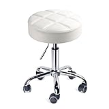 Leopard Round Rolling Stools, Adjustable Work Medical Stool with Wheels (Small, White)