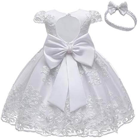 MYRISAM Flower Girls Lace Tutu Dress Baby Kids Christening Baptism Communion Birthday Party Formal Wedding Dresses w/Headwear White 12-18M